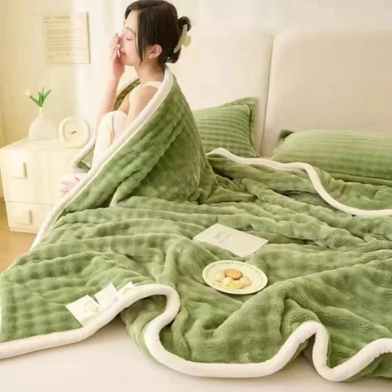 Afralia™ Rabbit Faux Fur Bubble Fleece Plush Blanket Double-Sided for Bed & Sofa