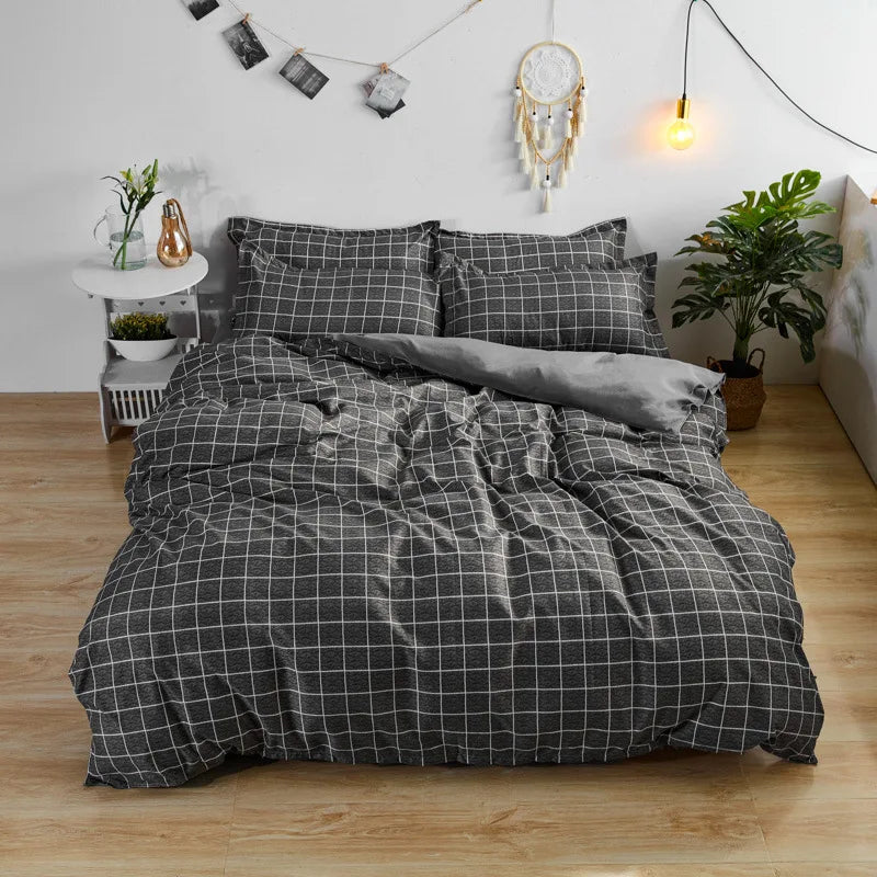 Afralia™ Soft Large Stripe Bedding Set: Brushed Duvet, Sheet, Pillowcases in Nordic Style