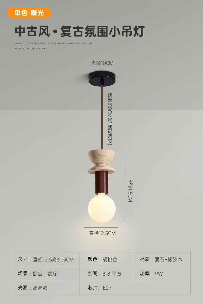 Afralia™ Yellow Wabi Sabi Wood Hanging Lamp Modern Designer Ceiling Pendant Light