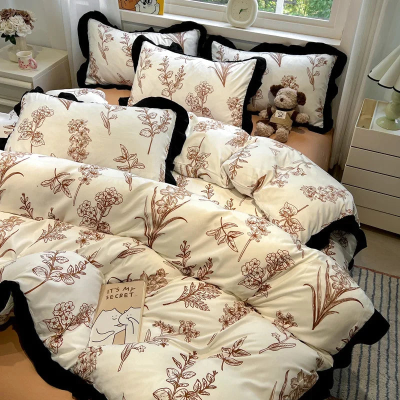 Afralia™ Black White Printed Bed Skirt Bedding Set - Cozy Skin Friendly Linens