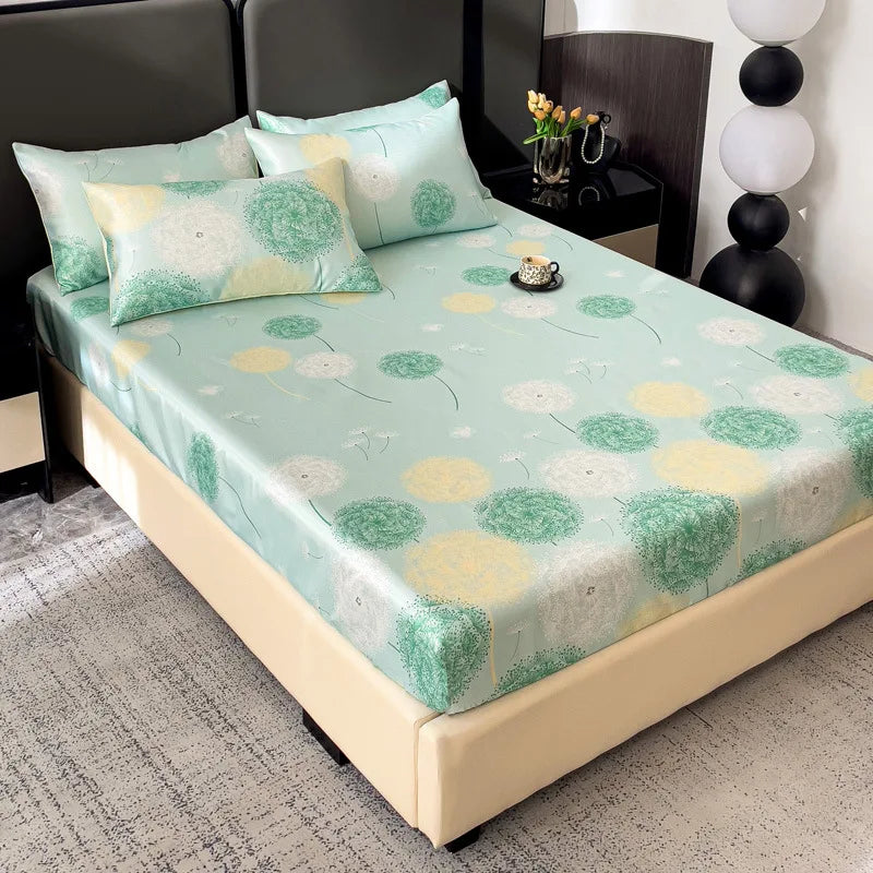 Afralia™ Printed Silky Fitted Sheet: Soft & Anti-Slip Mattress Cover