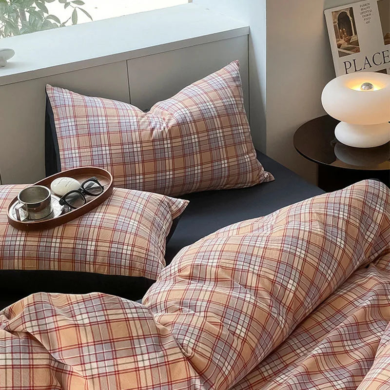 Afralia™ Striped Gird Cotton Bedding Set: Skin-Friendly & Non-Fading for All Seasons