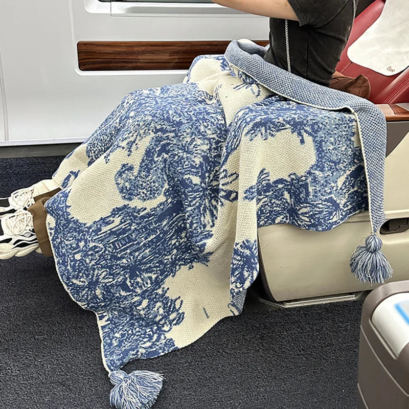 Afralia™ Cozy Chinese Ink Knit Blanket for All Seasons - Soft Sofa and Bed Cover