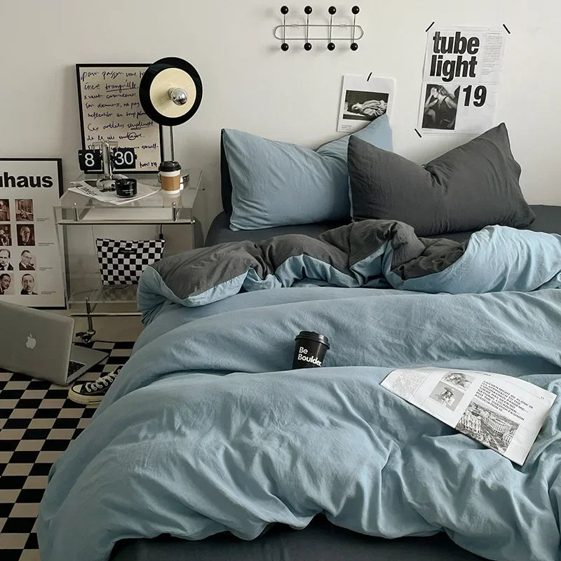 Afralia™ Solid Sleep Naked Cotton Bedding Set 4Pcs, Super Soft Mix Colored Comfort Bed Liner