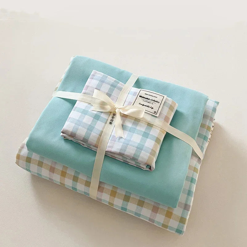 Afralia™ Japanese Grid Print Bed Set in Washed Cotton for Summer Comfort
