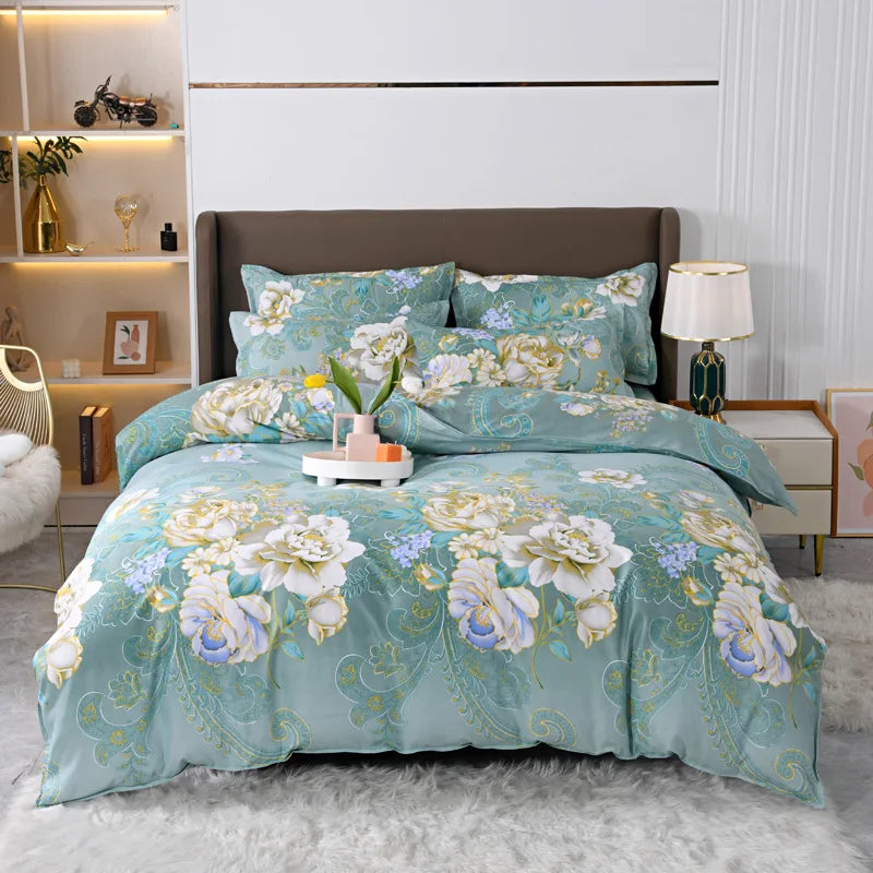 Afralia™ Pastoral Printed Cotton Comforter Cover for Queen King Bed - Four Seasons