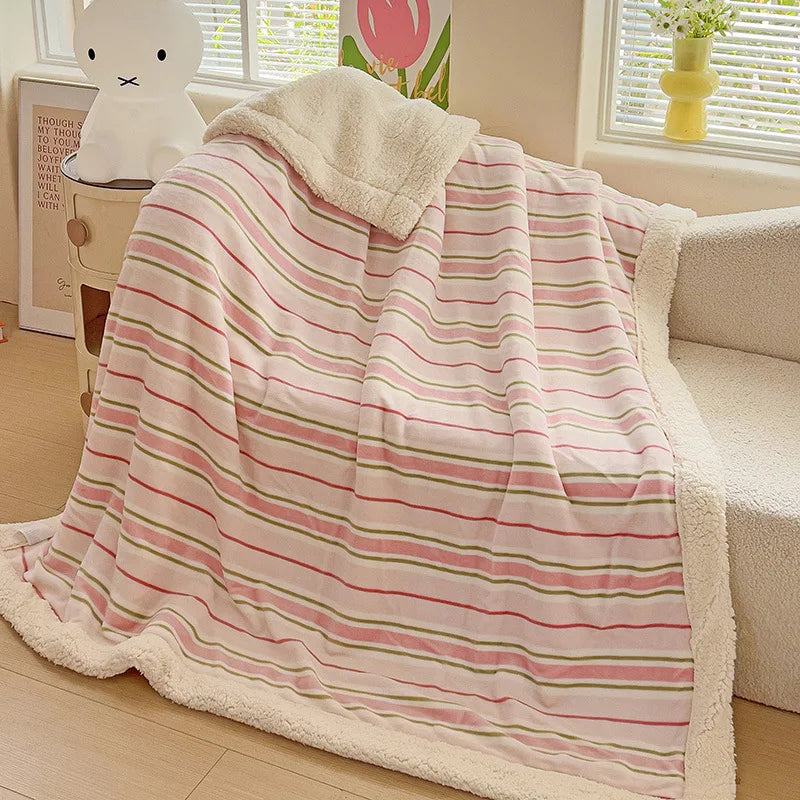 Afralia™ Striped Lamb Wool Blanket: Nordic Double-Layer Soft Decor for Office Bedroom