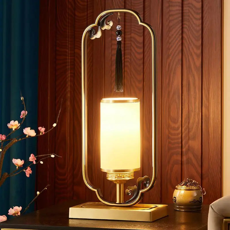 Afralia™ Retro Warm Chinese Copper Desk Lamp for Living Room Study Bedroom LED