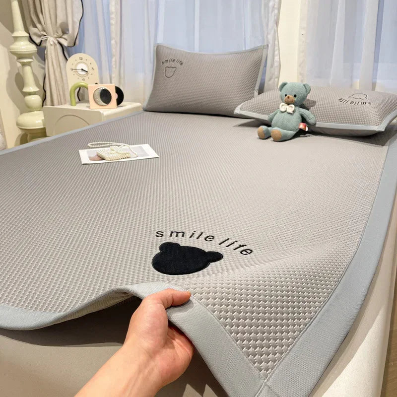 Afralia™ Bear Jacquard Ice Bean Mat Set - Cooling Bed Sheet for Kids & Adults