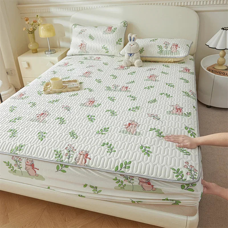 Afralia™ Summer Cartoon Print Silky Latex Cooling Fitted Sheet Set