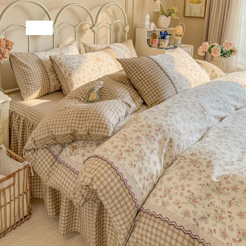 Afralia™ Floral Embroidery Lace Bedding Set Full Double Size Skin Friendly Cotton