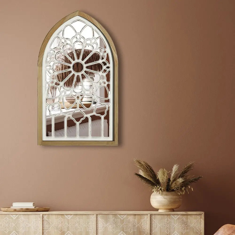 Afralia™ Gothic Rose Window Carved Mirror for Wall Decor in Living Room or Bedroom
