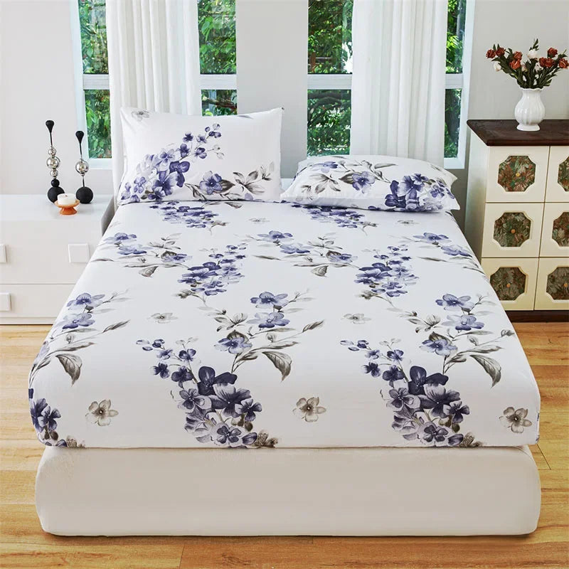 Floral Print Fitted Sheet & Pillowcase Set by Afralia™ for All Seasons