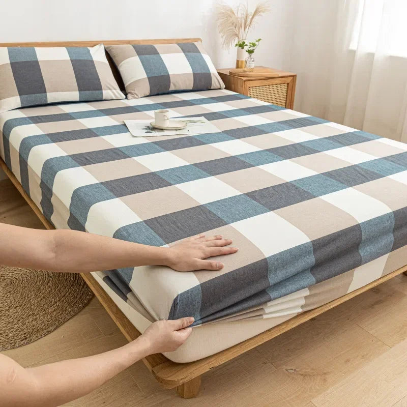 Afralia™ Cotton Fitted Sheet with Elastic Bands for Single Double King Queen Bed
