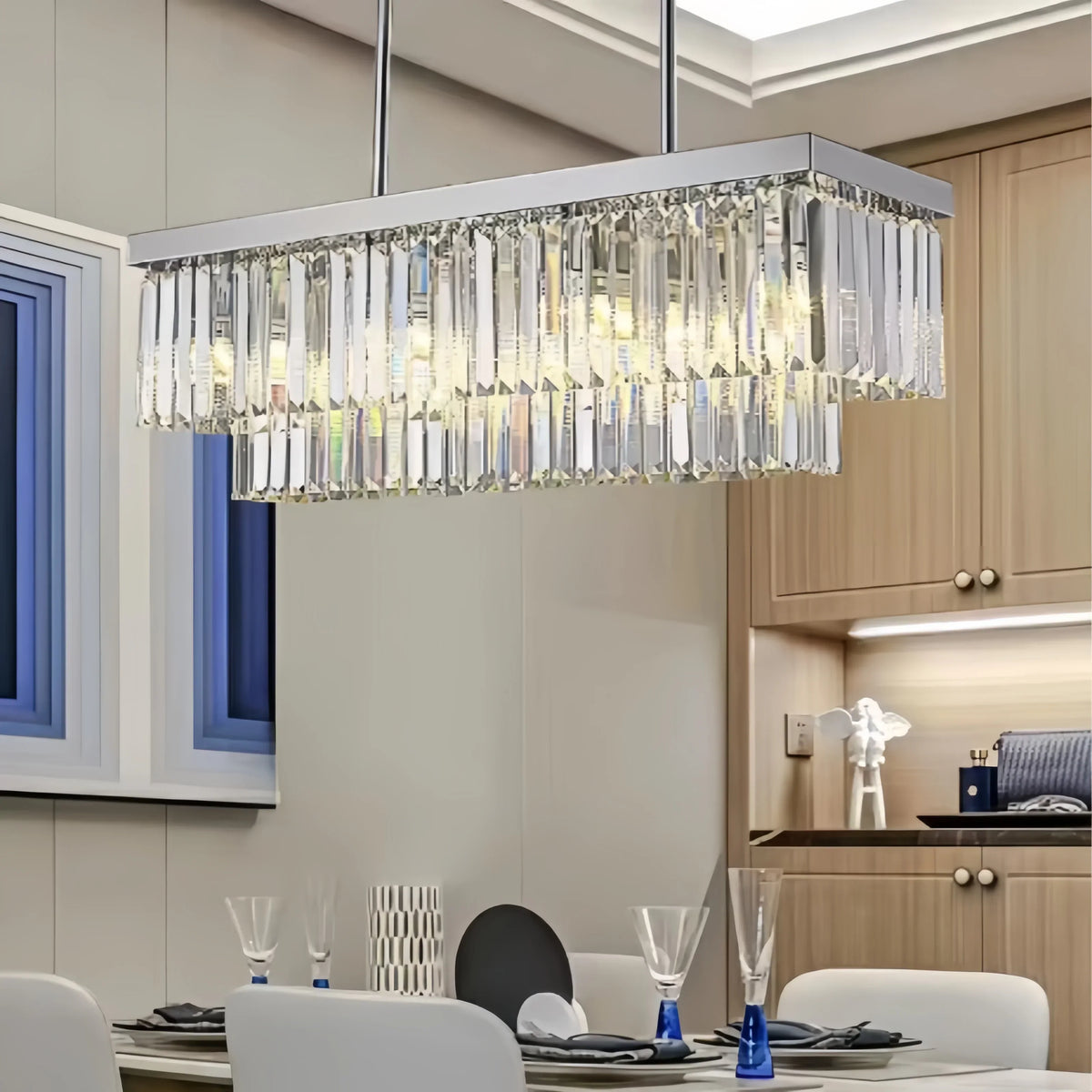 Afralia™ Silver Crystal Chandelier: Modern Luxury LED Pendant for Dining Room & Kitchen Island