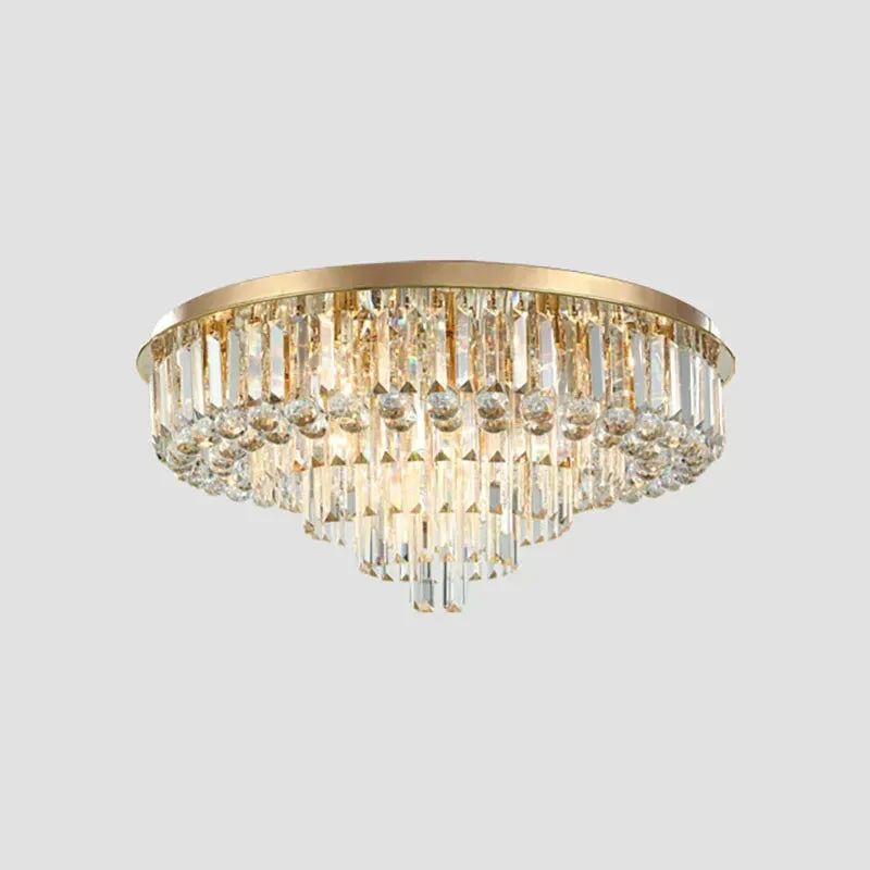 Afralia™ Round Crystal Ceiling Chandelier - Modern Black Gold Living Room Lighting