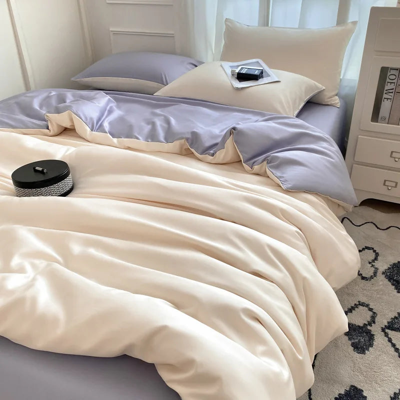 Afralia™ Satin Ice Silk Bedding Set - Double Sided Faux Silk Duvet Cover, Sheet & Pillowcases