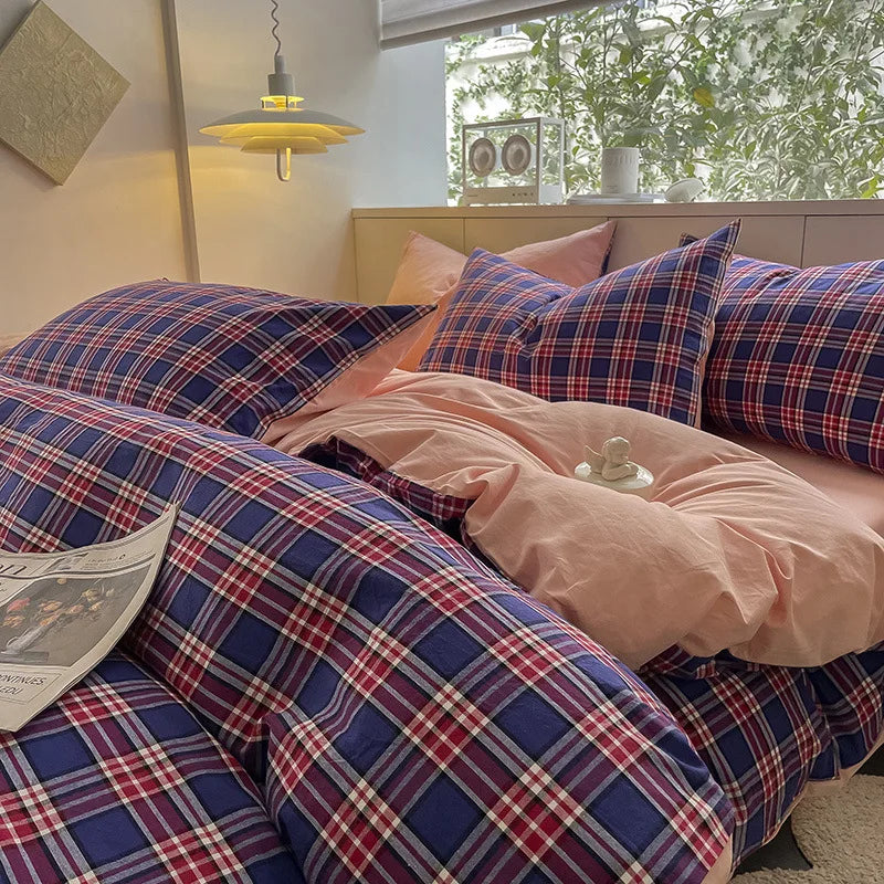 Afralia™ Striped Gird Cotton Bedding Set: Skin-Friendly & Non-Fading for All Seasons