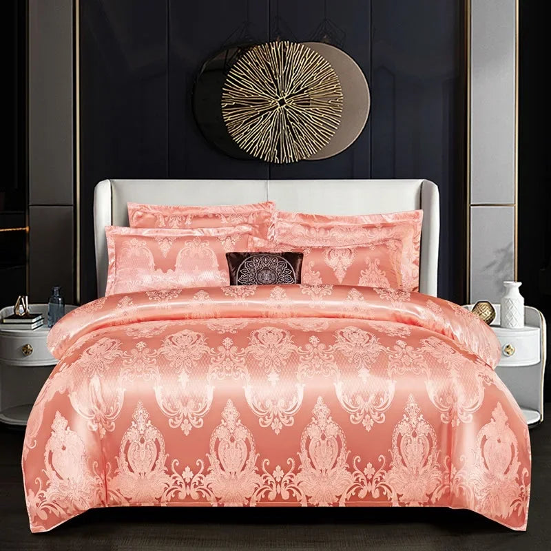 Afralia™ Satin Jacquard Bedding Set: Fitted Sheet, Duvet Cover, 2 Pillowcases - Queen King