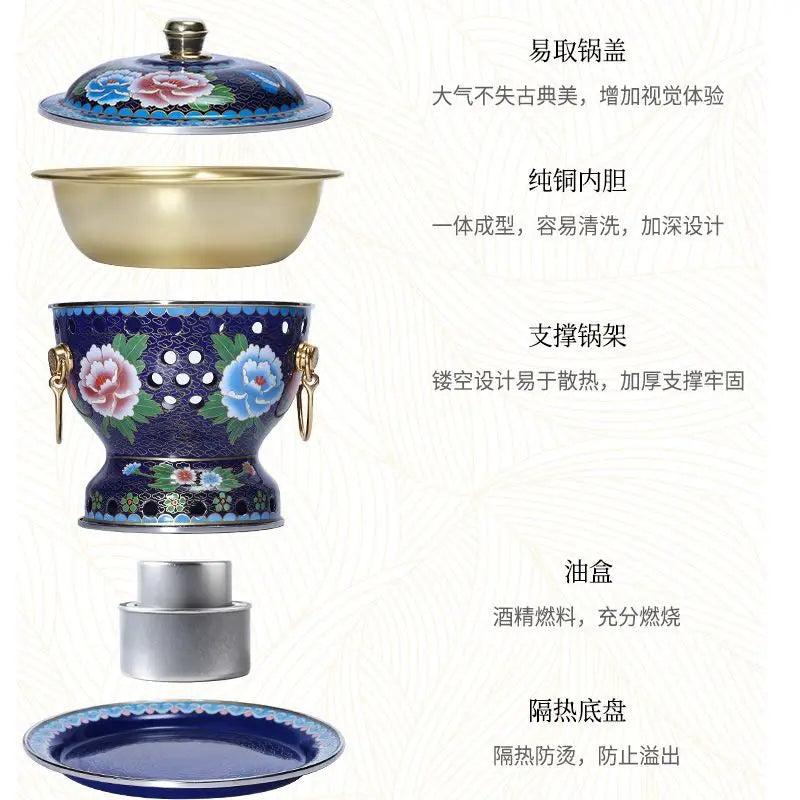 Afralia™ Mini Enamel Hotpot with Alcohol Burner, Pure Copper Single Serving Oil Boiler