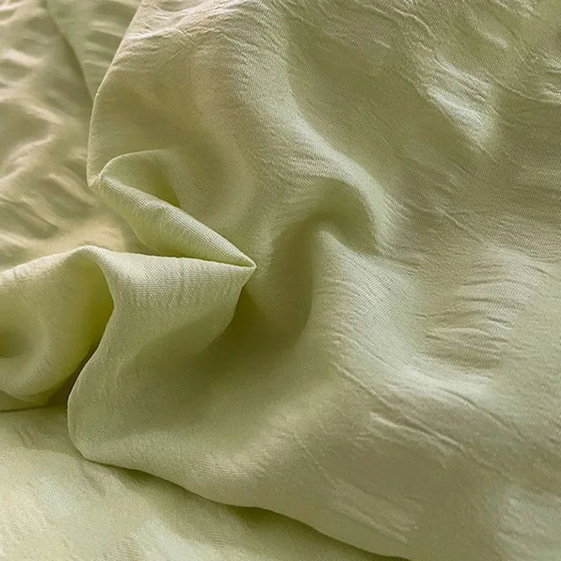 Afralia™ Lace Trim Washed Cotton Bedding Set - 4Pcs Solid Color Duvet Cover & Bed Skirt