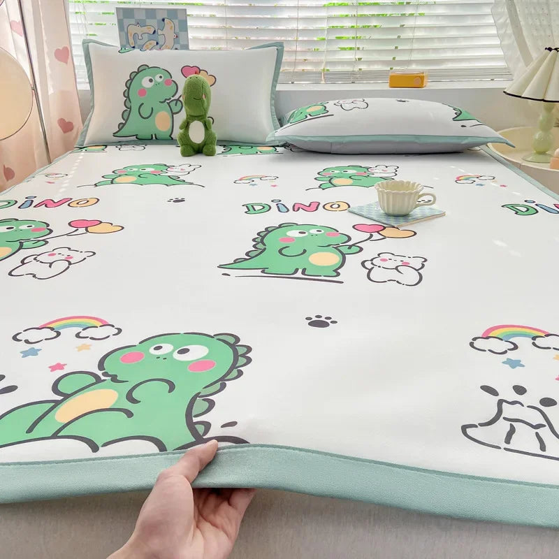 Afralia™ Summer Cartoon Printed Silky Bed Mat Set - Soft Skin-Friendly Cushion Mattresses