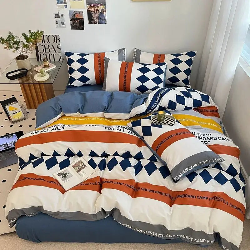 Afralia™ Nordic Cotton Bedding Set Duvet Cover with Sheets Single Queen Decor