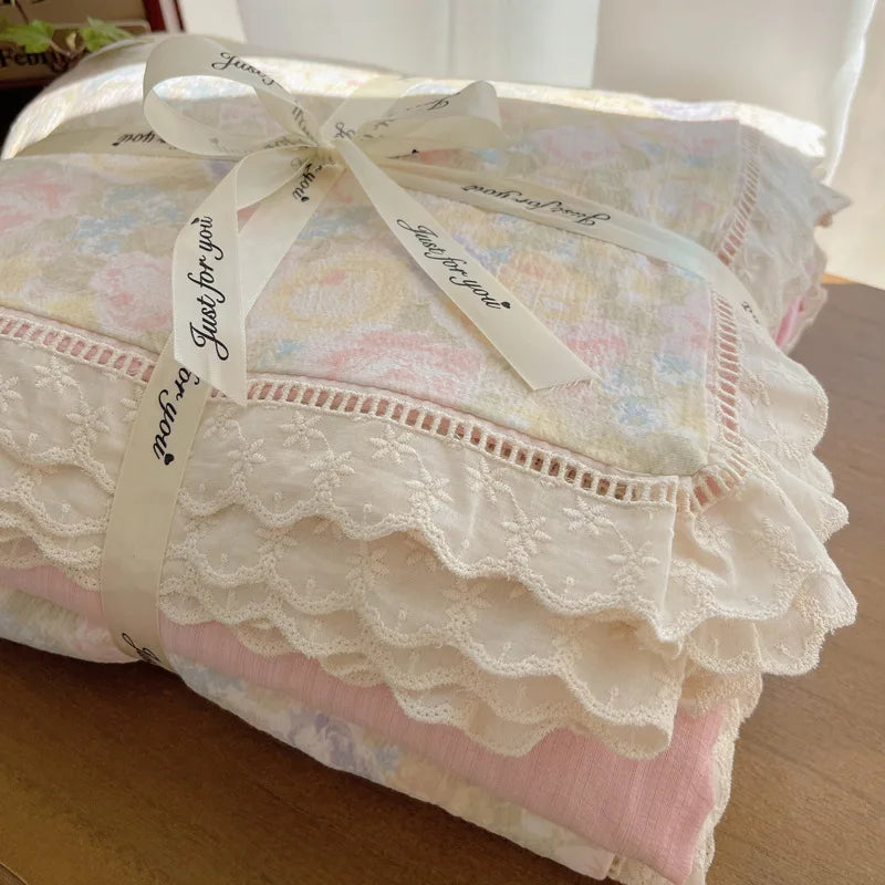 Afralia™ Hollow Lace Bedding Set: Fitted Sheet, Quilt Cover, Pillowcase - Skin-Friendly & Cozy