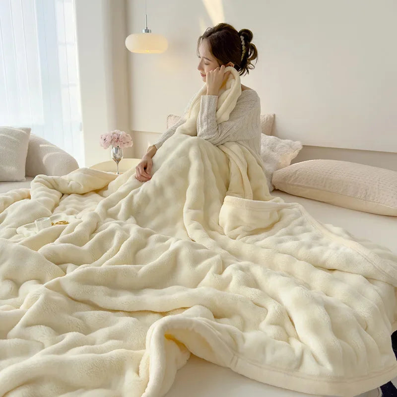 Afralia™ Rabbit Faux Fur Bubble Fleece Plush Blanket Double-Sided for Bed & Sofa