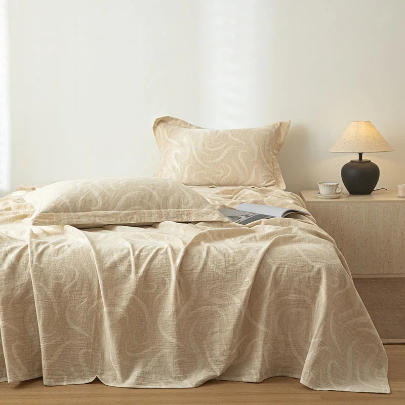 Afralia™ Super Soft Cotton Linen Jacquard Bed Sheet, Cozy Flat Bed Cover for All Seasons