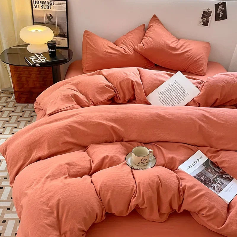 Afralia™ Soft Bedding Set: Fitted Sheet, Duvet Cover, Pillowcase - Queen/King Size
