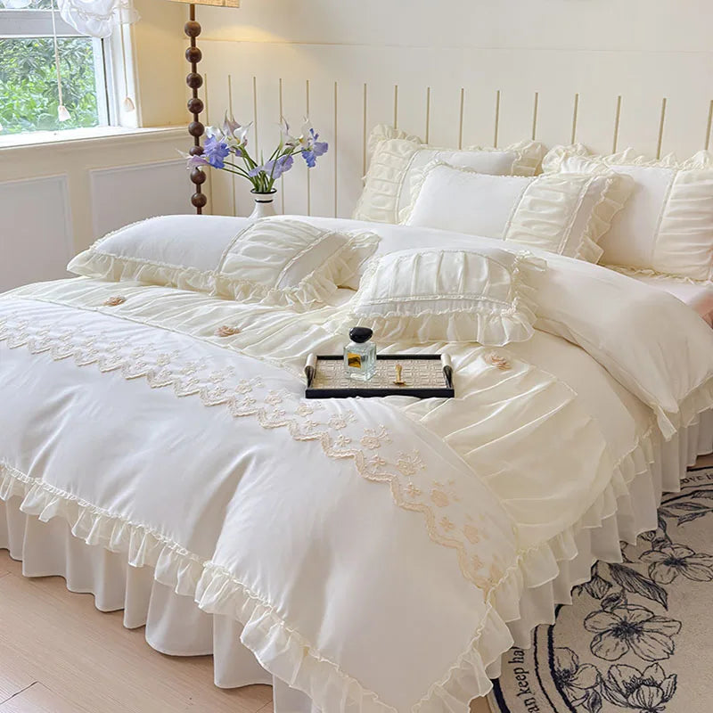 Afralia™ Lace Princess Bedding Set Twin Queen Bed All Seasons