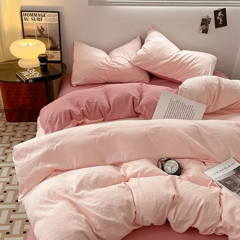 Afralia™ Soft Bedding Set: Fitted Sheet, Duvet Cover, Pillowcase - Queen/King Size