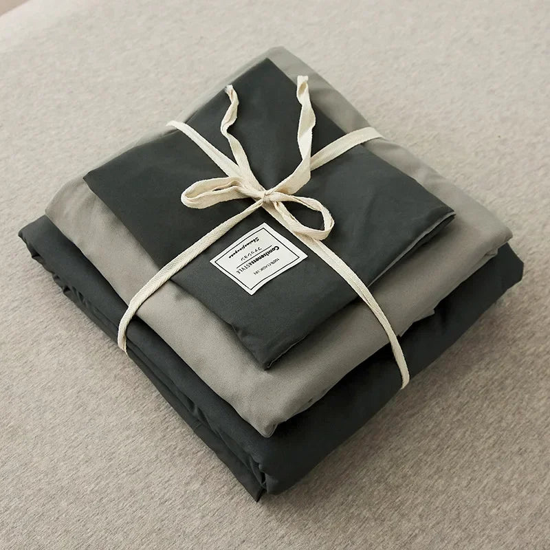 Afralia™ Japanese Grid Print Bed Set in Washed Cotton for Summer Comfort