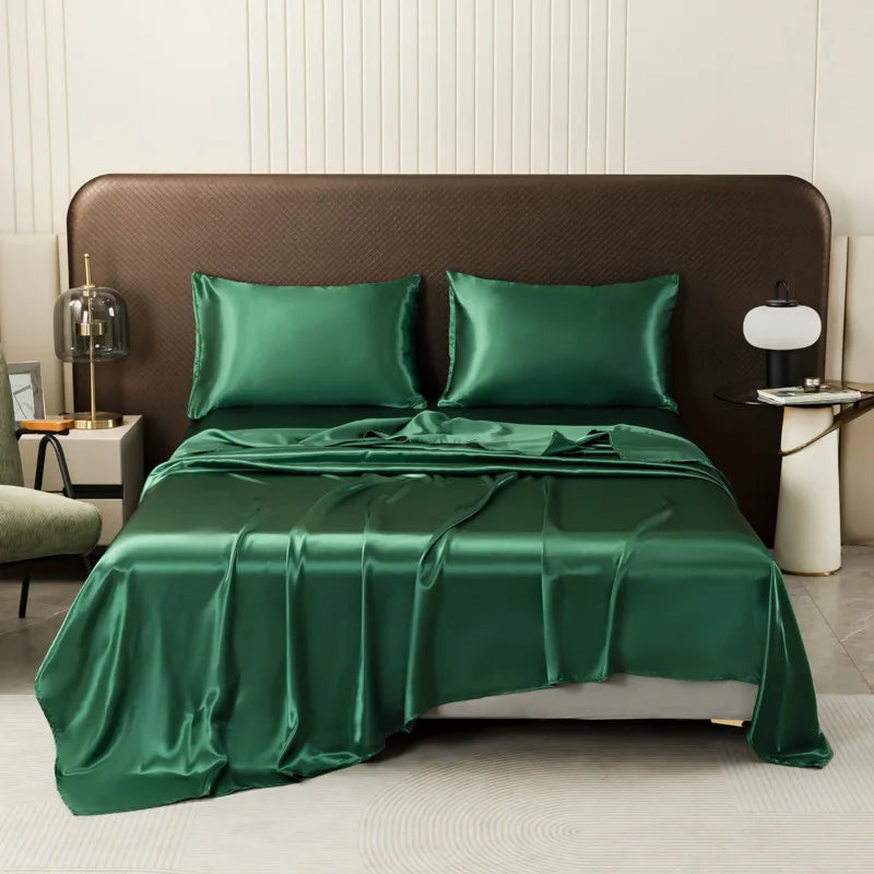 Afralia™ Satin Flat Sheet and Pillowcase Set | Silky Solid Color Bedding for Full Queen King Size