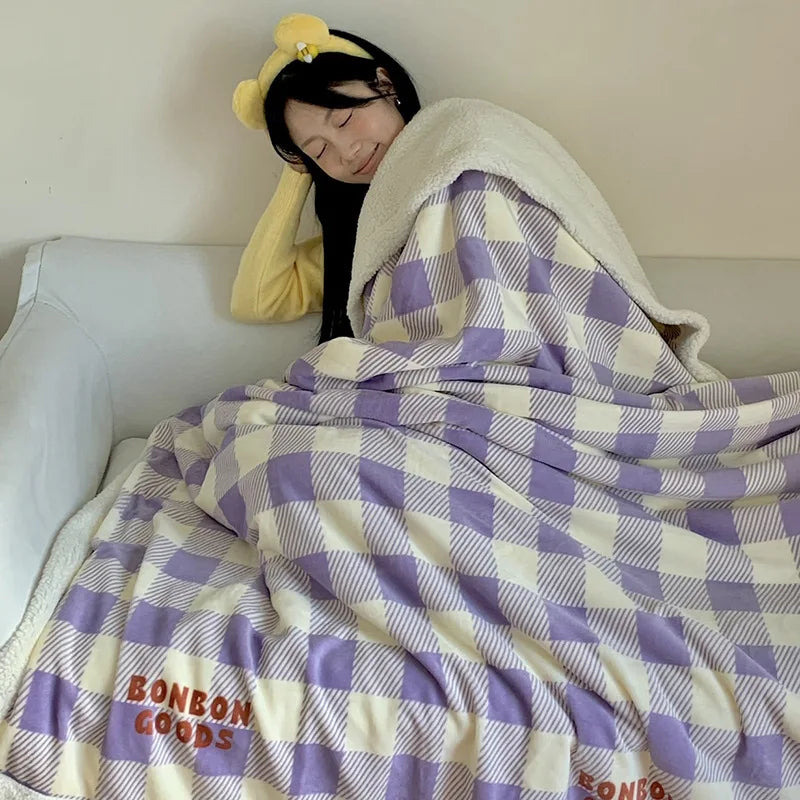 Afralia™ Cartoon Lamb Wool Blanket - Thick, Printed Coral Fleece Sofa Cover
