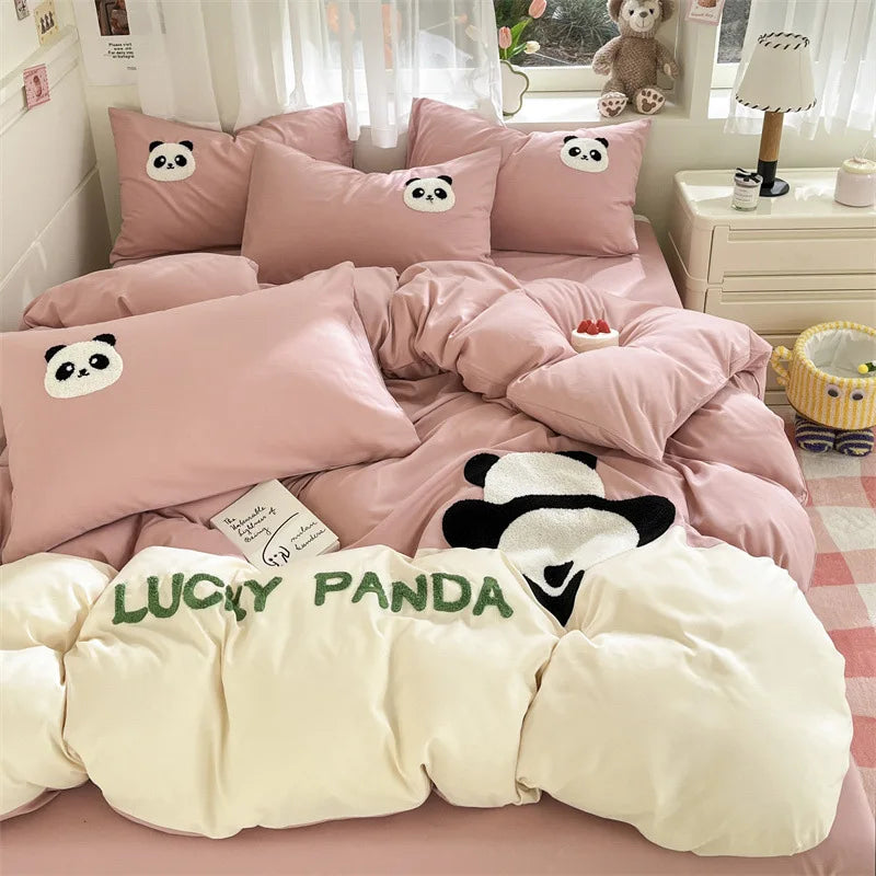 Afralia™ Color Block Cotton Embroidery Bedding Set for All Seasons