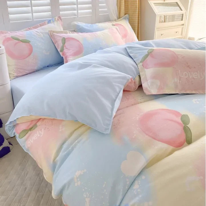 Afralia™ Twill Fabric Bed Sheet Set: Double-Sided Color Blocking, Flower Print Quilt Cover
