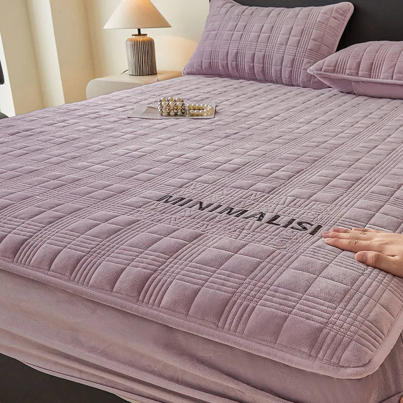 Afralia™ Luxe Velvet Embroidered Fitted Sheet: Non-Slip, Skin-Friendly, Quilted Home Decor