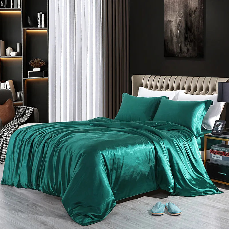 Afralia™ Silk Summer Bedding Set: Double-Sided Cooling Comforter & Soft Satin Sheet - Single/Double