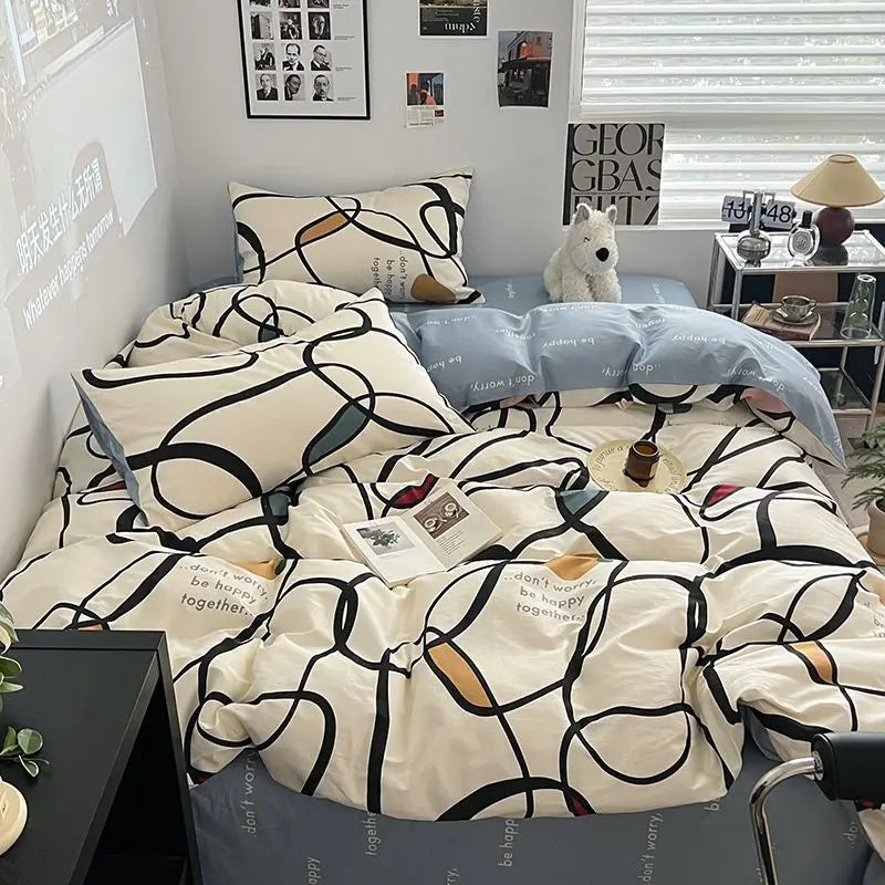 Afralia™ Nordic Cotton Printed Bedding Set for Twin Beds - Ultra Soft & Skin Friendly Home Bedclothes