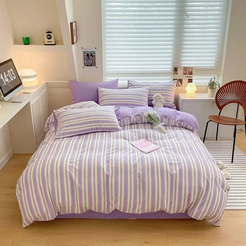 Afralia™ Nordic Cotton Bedding Set Duvet Cover with Sheets Single Queen Decor