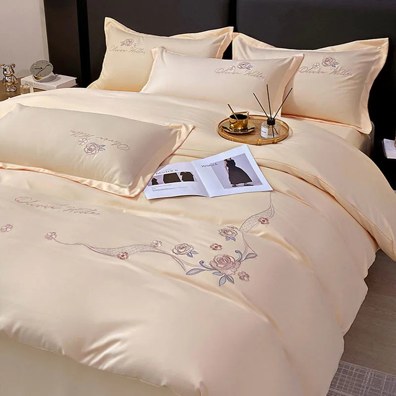 Afralia™ Luxe 100% Cotton Embroidered Bedding Set: Soft, Thick & Cozy Long Staple Comforter Kit