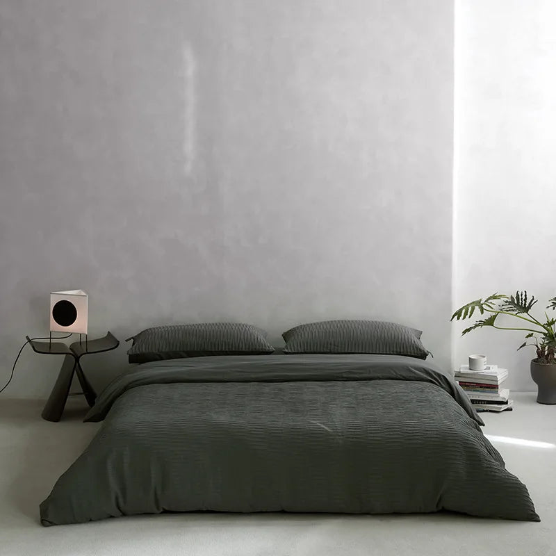 Afralia™ 100% Cotton Foam Yarn Bedding Set with Solid Color Jacquard Design