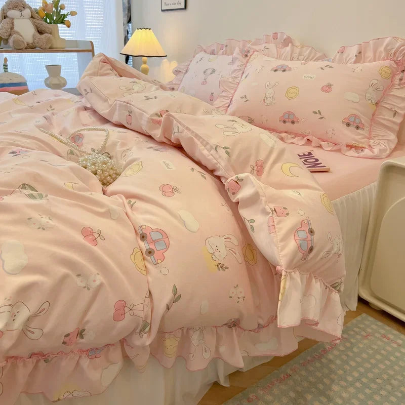 Afralia™ Floral Bed Skirt Set in Skin-Friendly Cotton for Comfy Sleep Quality