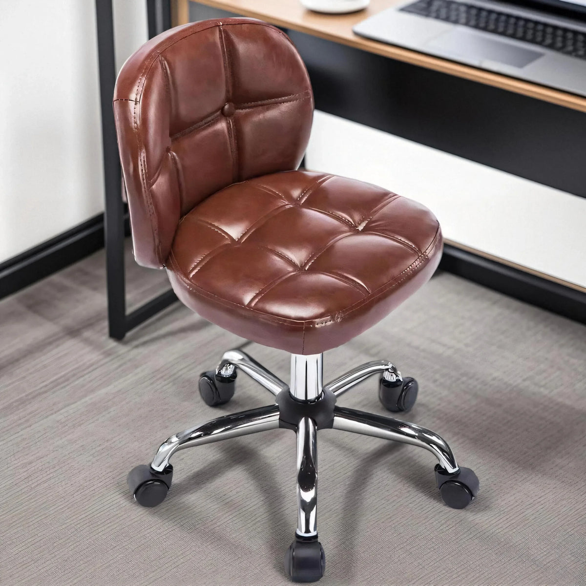 Afralia™ Velvet Office Stool with Wheels Low Back Swivel Dressing Chair Height Adjustable