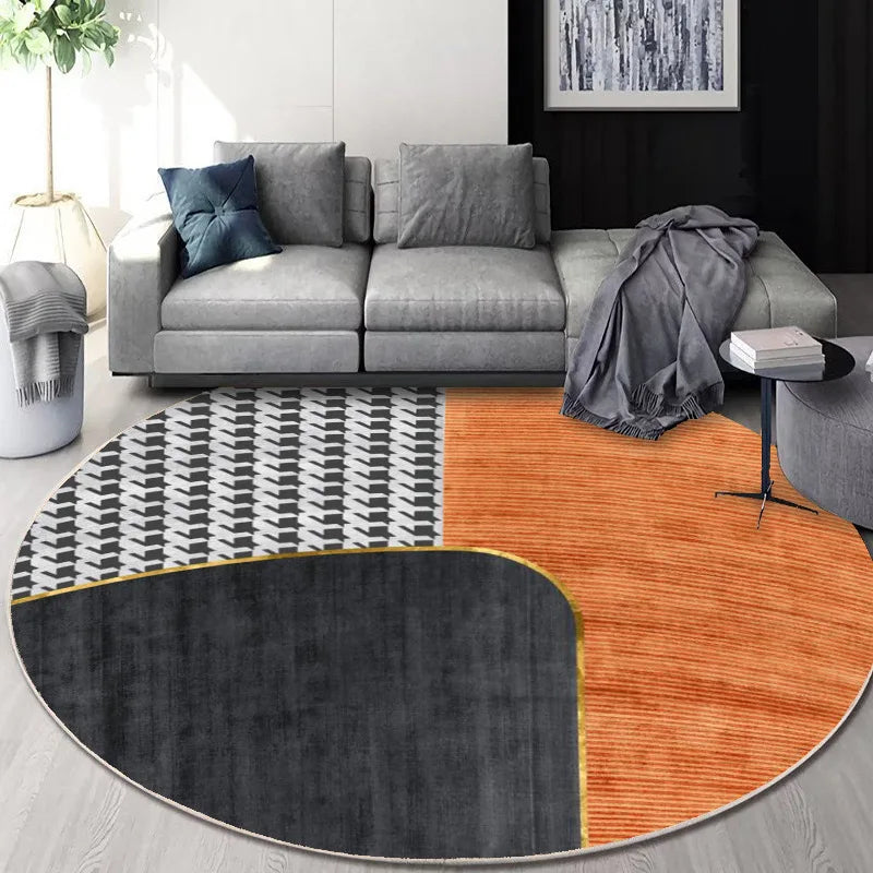 Afralia™ Circular Geometric Cashmere Floor Mat for Living Room, Stain Resistant & Easy-Clean