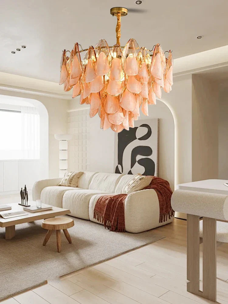 Afralia™ Pink Glass Petal Chandelier: Modern Luxury Ceiling Pendant Light