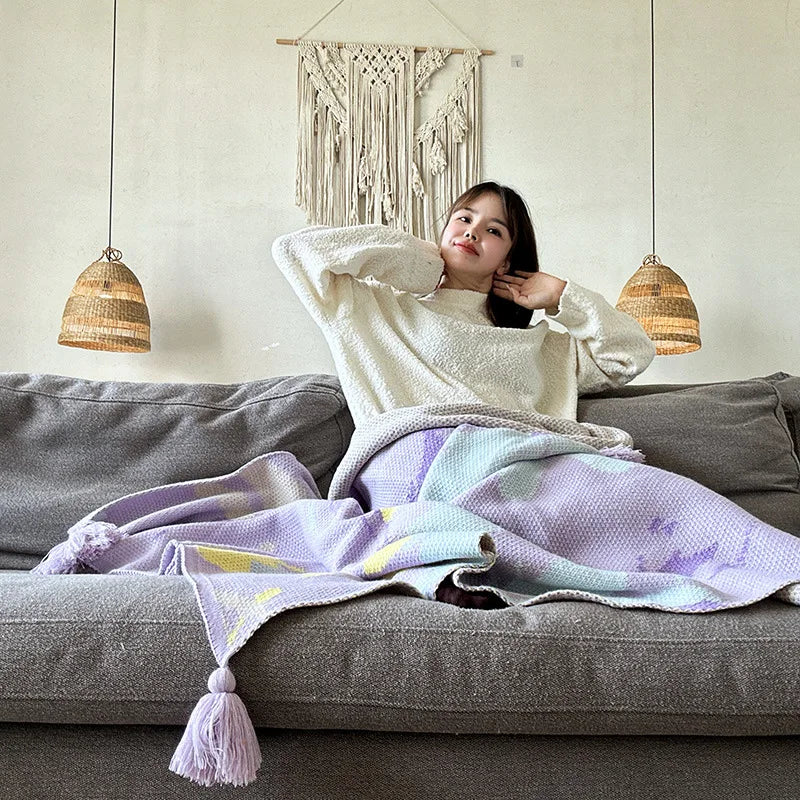 Afralia™ Cozy Knit Blanket: Purple Multifunctional Sofa Cover for Living Room, Office, and Nap Time
