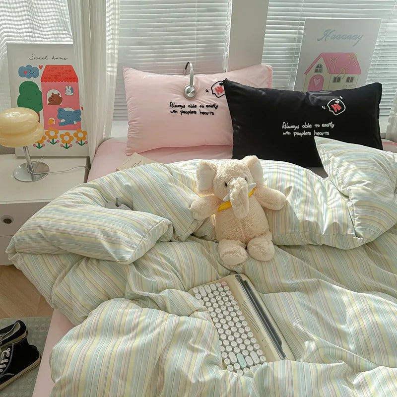 Afralia™ Luxury Striped Grid Bedding Set - Soft, Breathable, All-Season Quilt Cover Set
